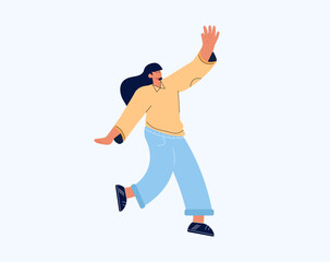 Cheerful positive girl jumping in the air with raised hands. Isolated on white background. Life people energy concept