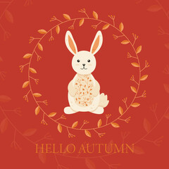 Cute Bunny with Autumn Ornament on his Belly Hello Autumn Post