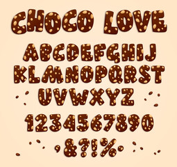 Chocolate cookies with nuts and white chocolate drops font