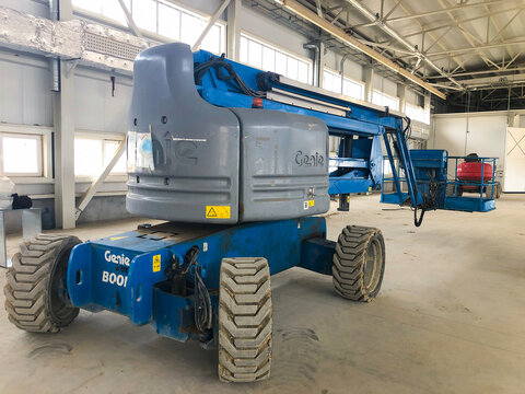 Genie Manlift Platform At Industrial Hangar. Istanbul, Turkey - December 2020.