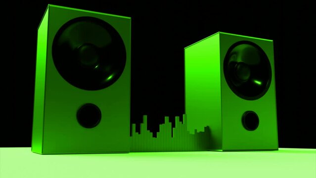 Abstract loudspeakers playing music loud isolated on a black background. Design. Concept of party at the night club.