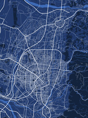 Detailed vector map poster of Taichung city, linear print map. Blue skyline urban panorama.
