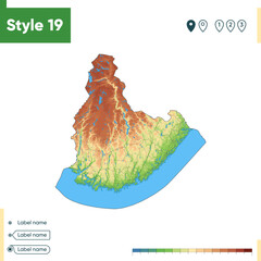Agder, Norway - high detailed physical map. Vector map. Dem map.