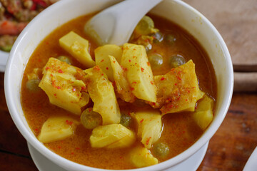 Spicy soup, Southern Yellow Thai Curry With Fish, Ryukyu giant catfish roe and Durian
