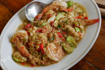 Thai style Stir-fried spicy Stink Bean and Prawn.	