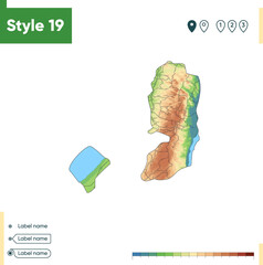 Palestine State - high detailed physical map. Vector map. Dem map.