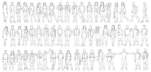 set of people sketch on white background outline isolated, vector - obrazy, fototapety, plakaty