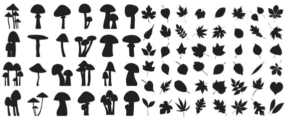 silhouette set of mushrooms on white background isolated, vector