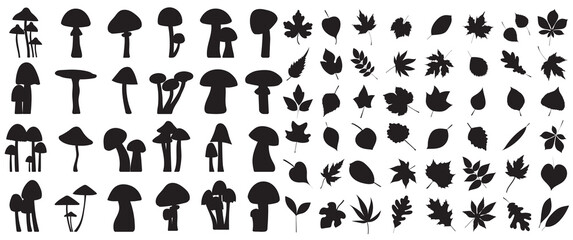 silhouette set of mushrooms on white background isolated, vector © zolotons
