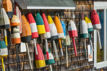 fishing floats on building © Emily's Images