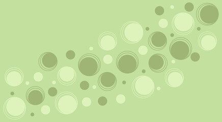 Fototapeta premium Original abstract geometric wallpaper in green shades. Circles of two colors, some of which are framed by circles, are scattered randomly diagonally from the lower left corner to the upper right.