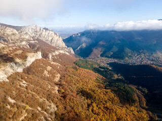 Aerial view of Balkan Mountains and Vratsata pass, Bulgaria