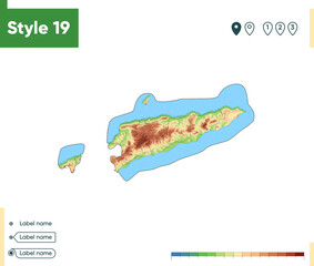 Timor Leste - high detailed physical map. Vector map. Dem map.