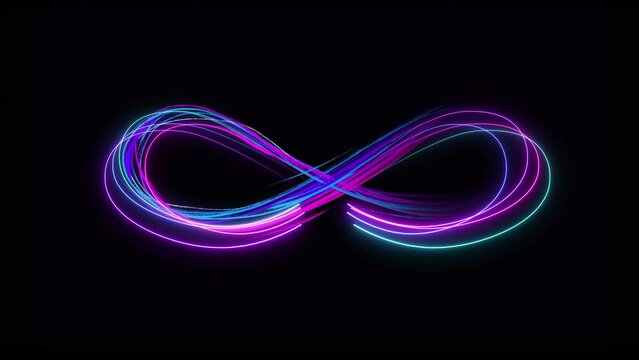 Animated Glowing Neon Light Endless Sign moving in seamless loop motion screen background animated web element Isolated on Black Background. Neon Color Brush Texture and Liner Neon Led Light
