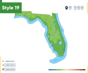 Florida, USA - high detailed physical map. Vector map. Dem map.