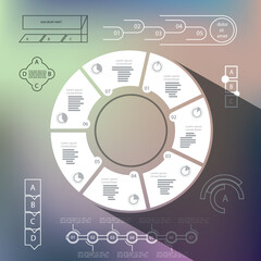Infographic elements, graph and charts, templates with blurred background 