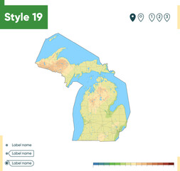 Michigan, USA - high detailed physical map. Vector map. Dem map.