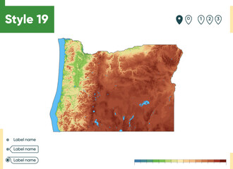 Oregon, USA - high detailed physical map. Vector map. Dem map.