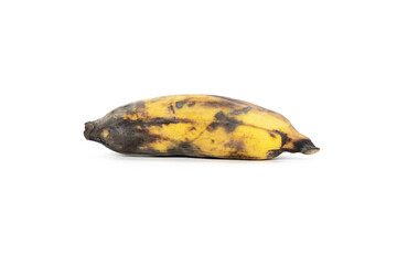 Aged spoiled rotten banana isolated on white background