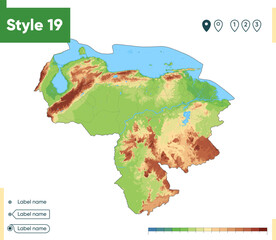 Fototapeta premium Venezuela - high detailed physical map. Vector map. Dem map.