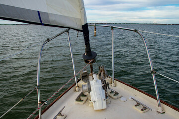 view over the bow of a sailboat in the Outer Banks