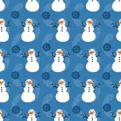 Winter seamless snowman and snowflakes pattern for Christmas wrapping paper and kids notebooks