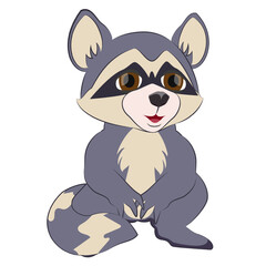 Cute happy little raccoon. Vector illustration, cartoon character.