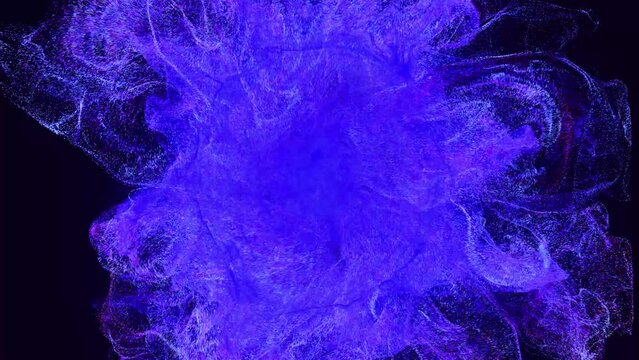 shockwaves. Glow particles spread in camera like Ink effect. Emitter ball emit swirl of glow particles form light trails. Luma matte as alpha channel. Cloud of particles. Colorful beautiful bg