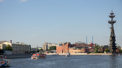 Fototapeta premium River navigation near the Krasny Oktyabr plant on the bank of the Moskva River, Balchug Island