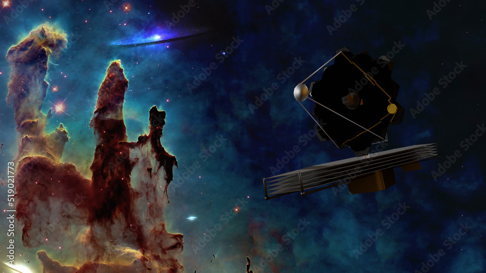 Wall mural james webb telescope somewhere in extreme deep outer space near pillars of creations and space dust.
