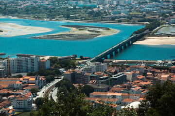 Obraz na płótnie Canvas Top view of the Lima river in Viana do Castelo, Portugal.