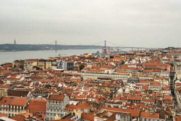 Fototapeta na wymiar Panoramic view of Lisbon Skyline from the top of Castelo sao jorge