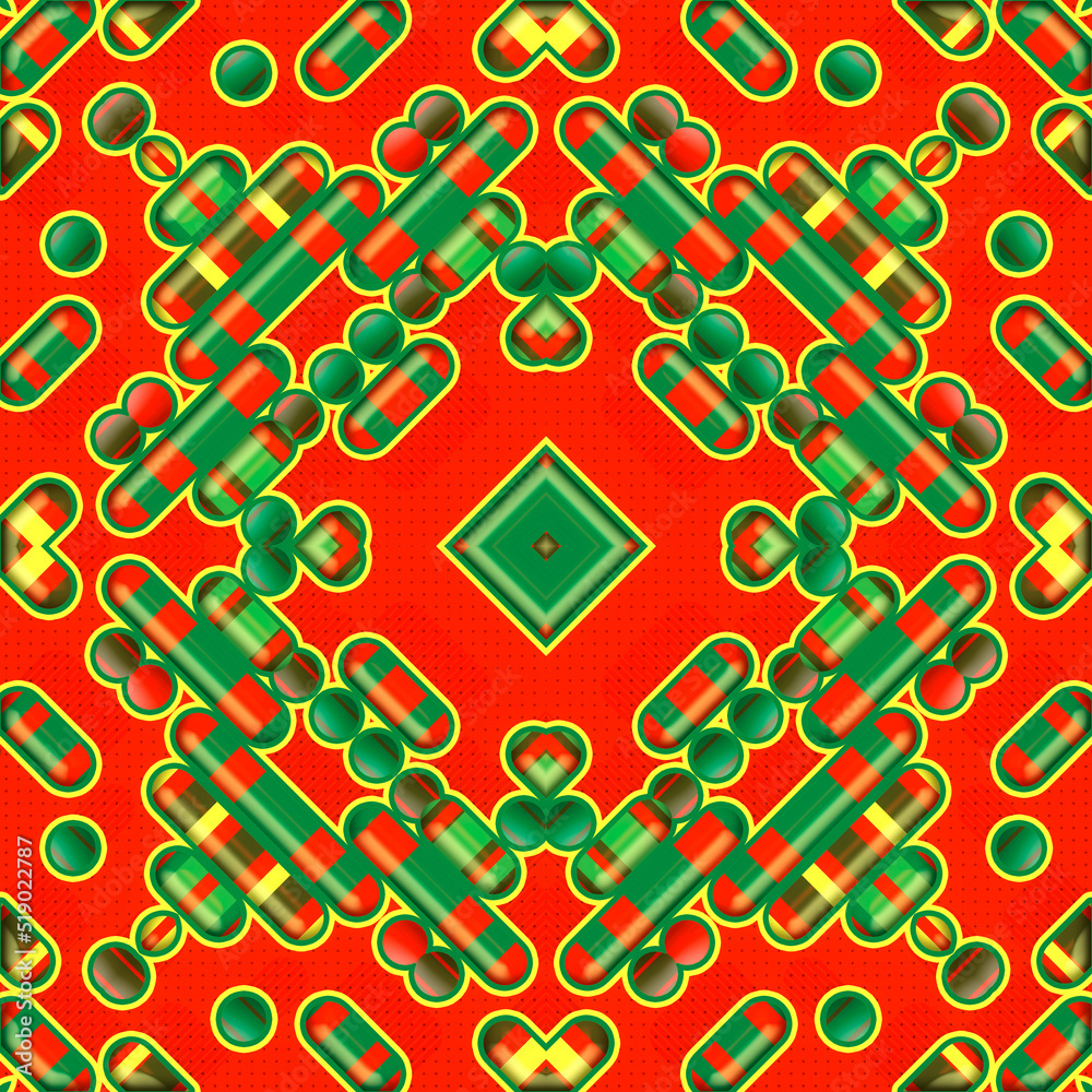 Poster abstract kaleidoscopic pattern of colored geometric shapes. contemporary art. 3d rendering digital i