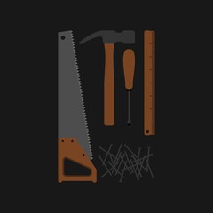 Construction Tool Collection. Flat Design.