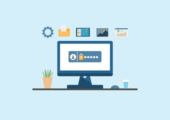 vector illustration cloud computing concept on security, database on cloud platform, information connecting, database cyber security