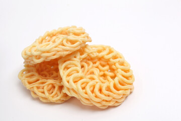Kerupuk or crackers are one of the favorite snack in Indonesia. Isolated on white background