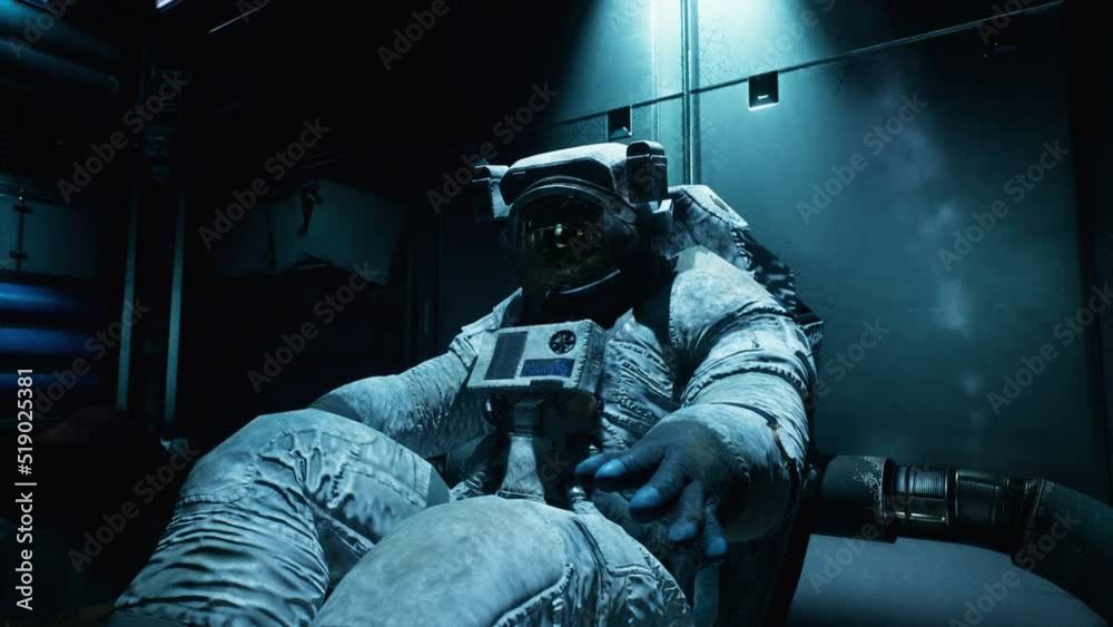 Canvas Prints an astronaut lies in the room of a spaceship that crashed. concept of a surviving astronaut from a c