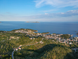 Fototapeta na wymiar Aerial panoramic view over Alonissos island, Greece at sunset