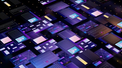 Abstract web pages and user interfaces. 3d illustration for business theme