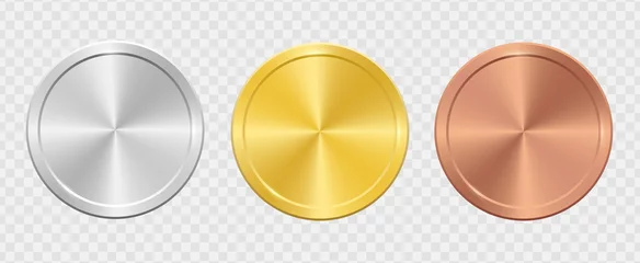 Fotobehang Medals vector collection. Set of shiny round awards in gold, silver and bronze colors. Luxury frames, decoration emblems. Isolated abstract graphic design template © Angela Ksen