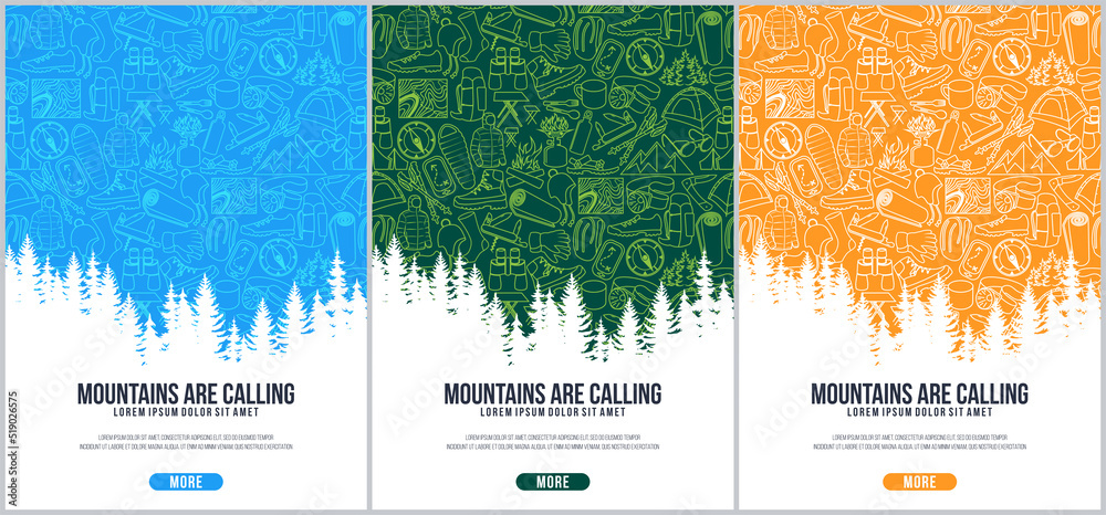 Wall mural hiking and camping gear background.travel equipment, accessories, clothes, etc. for trekking and hik