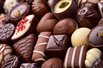 assorted chocolate desserts and candy, confectionery sweet food background