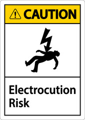 Caution Electrocution Risk Sign On White Background