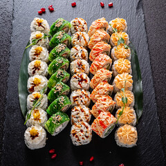 sushi on the black background