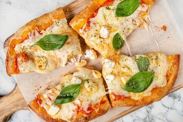 italian pizza on the wooden board