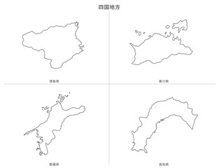 日本　白地図　四国地方（県名）