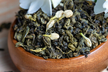 A real green hour with jasmine on the table