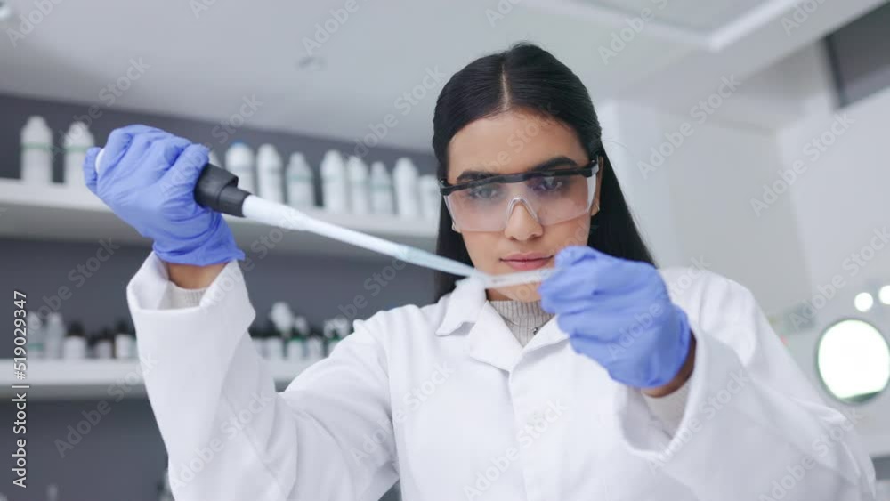 Poster young female scientist doing research to find a cure for an illness or disease while working in a la