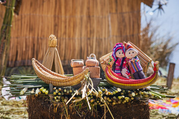 Toys and dolls representing the way of life on the Uros floating islands