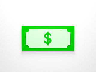 3D rendering, 3D illustration. Dollar banknote isolated on white background. Green paper bill. Business investment, money saving concept